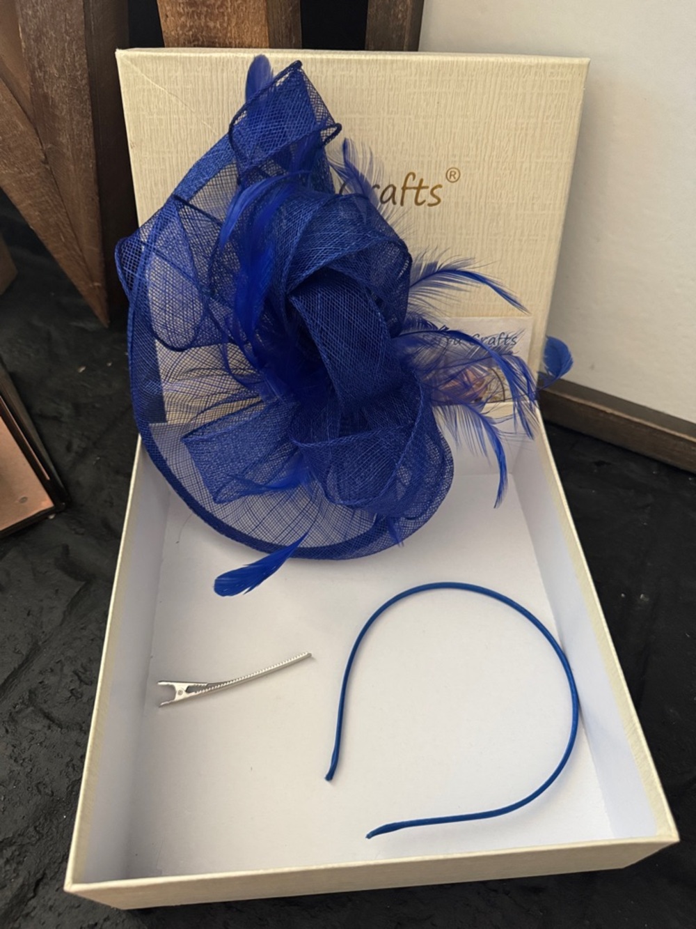 Royal Blue Feathered Fascinator Headpiece with Headband